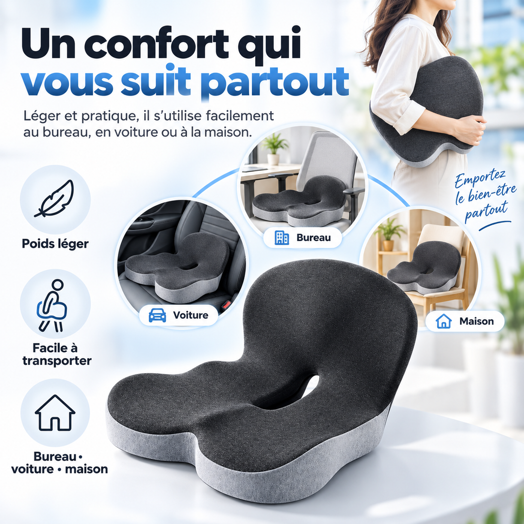 Soutien lombaire ajustable pour coussin de siège ergonomique, polyester.