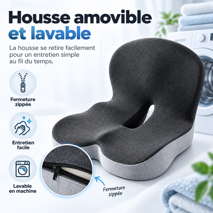 Assise confortable ergonomique en mousse à mémoire, prévient la douleur.