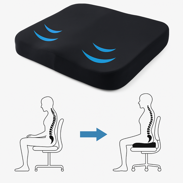 Coussin ergonomique universel pour un confort optimal du dos et coccyx. Parfait pour bureau, voiture et maison.