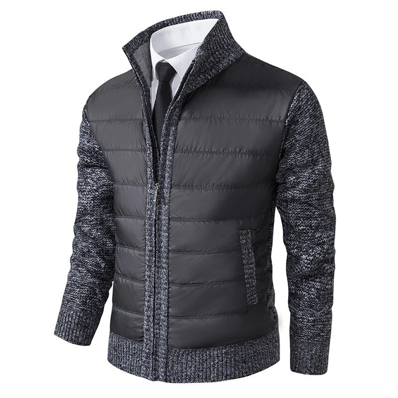 Gilet cardigan homme hiver décontracté, gris chiné, offrant chaleur et confort optimal. Mode masculine.