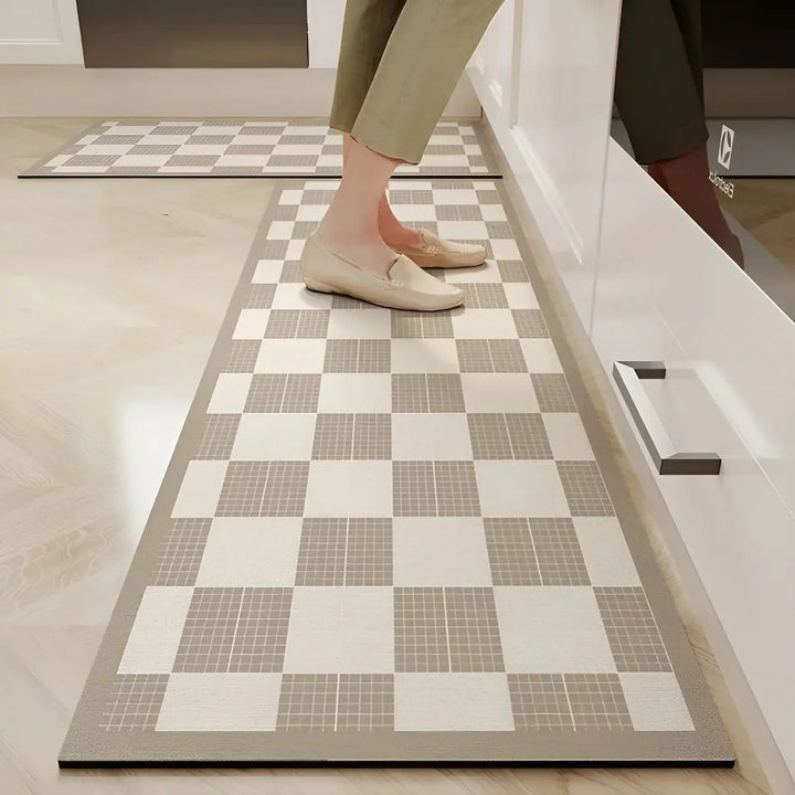 Tapis de cuisine design moderne en PVC, résistant et facile à nettoyer, parfait pour la déco et protection du sol.
