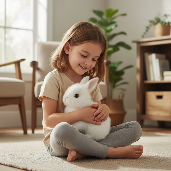 Lapin en peluche douce et interactive, jouet sauteur électronique stimulant pour bébés et jeunes enfants. Hypoallergénique.