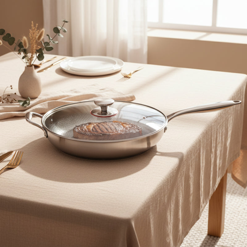 Ustensile de cuisine: poêle à frire induction en titane martelé. Revêtement antiadhésif durable.