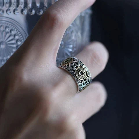 Bijou de bien-être: anneau de richesse Feng Shui unisexe en argent 925. Offrez prospérité, chance et protection.