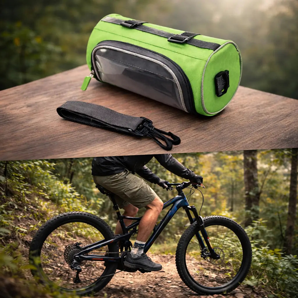 Équipement vélo sport : sac de cadre avec fenêtre tactile pour GPS et accessoires.
