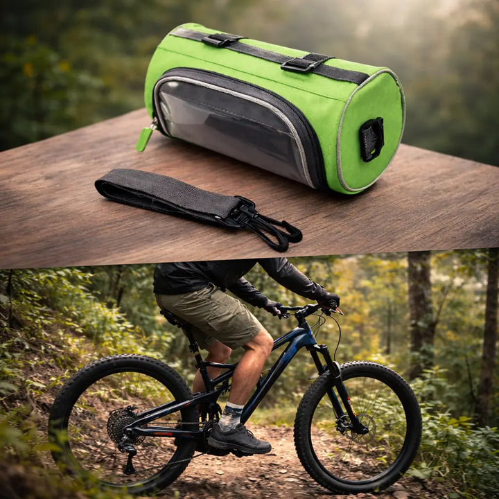 Équipement vélo sport : sac de cadre avec fenêtre tactile pour GPS et accessoires.