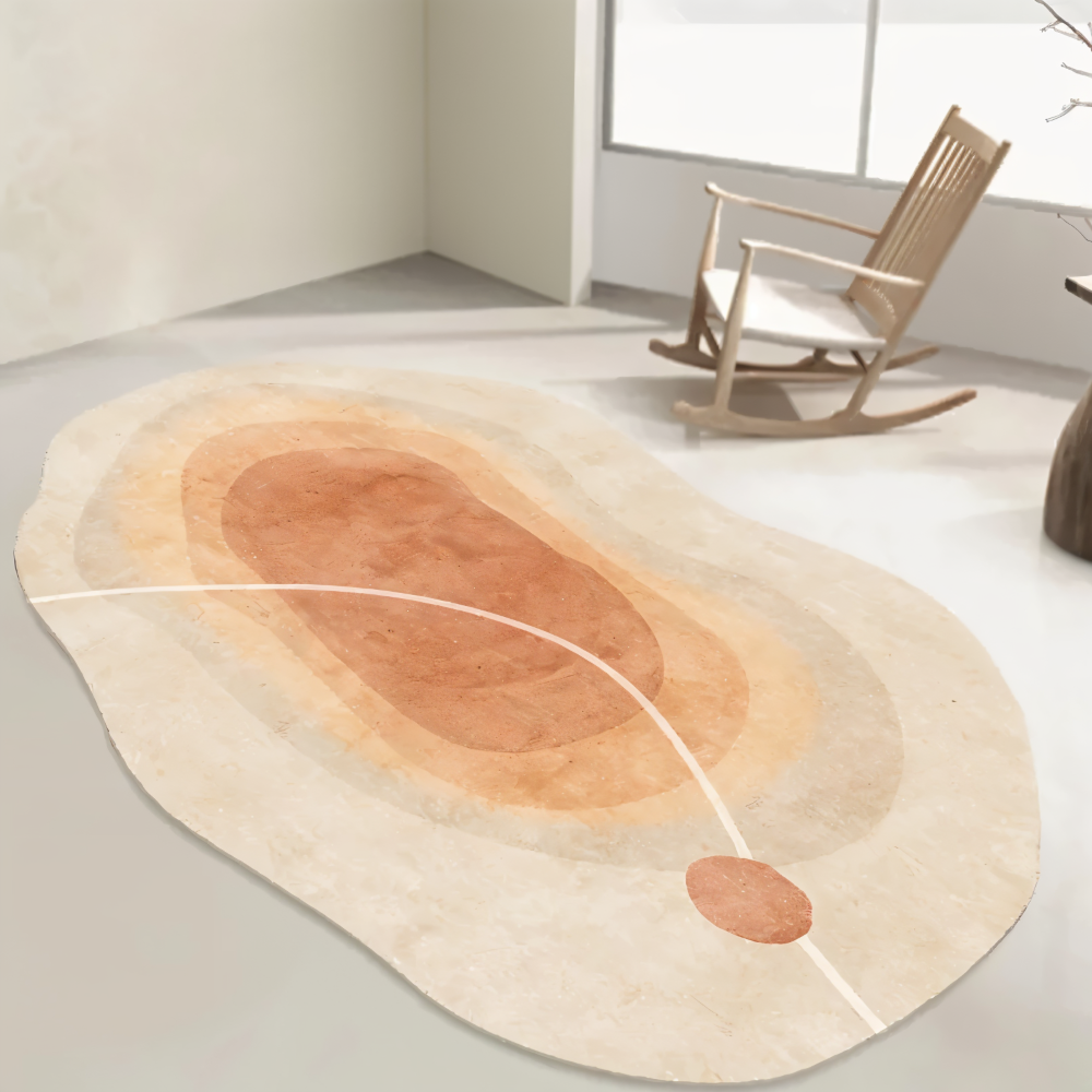 Tapis moelleux et doux au design irrégulier, parfait pour le confort du salon ou d'une chambre moderne.