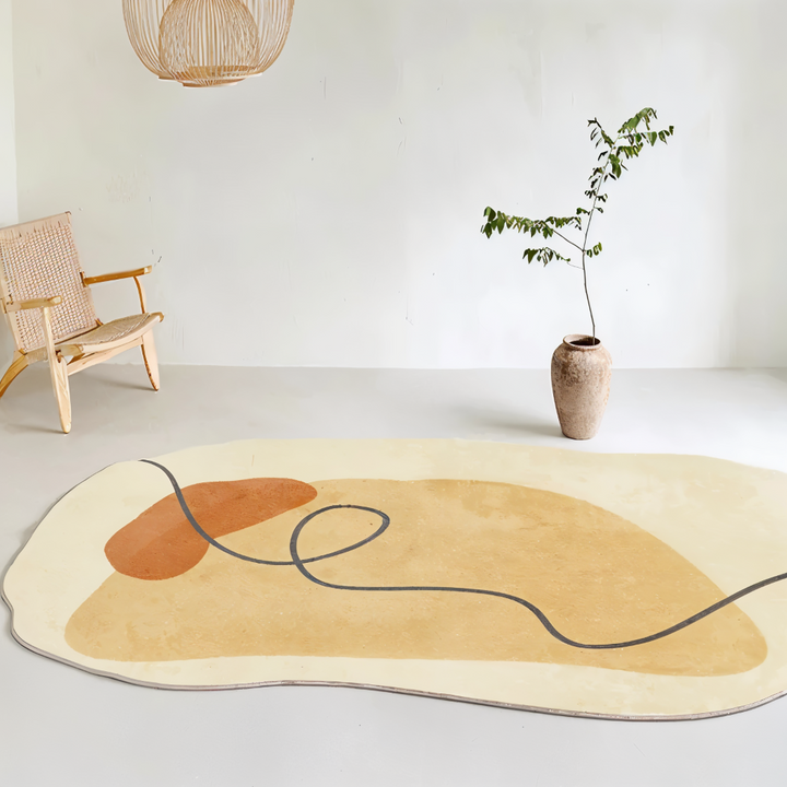 Tapis design irrégulier moderne pour une décoration stylée de salon ou chambre, très confortable et doux.