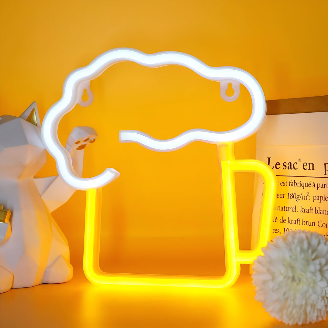 Panneau néon LED mural, style fast-food rétro. Parfait pour salles de jeux, bars, restaurants.