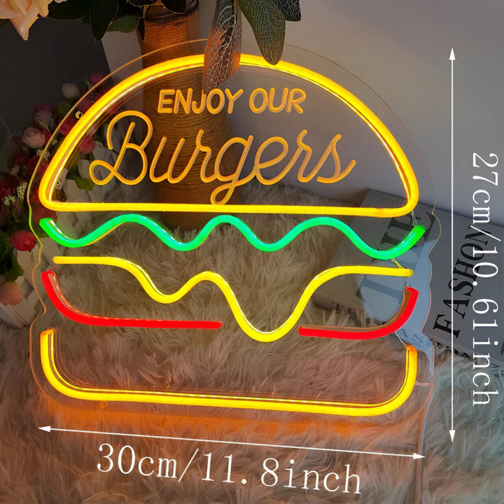 Lumière néon LED brillante, déco murale style fast-food rétro pour restaurants et cafés. Enseigne lumineuse.