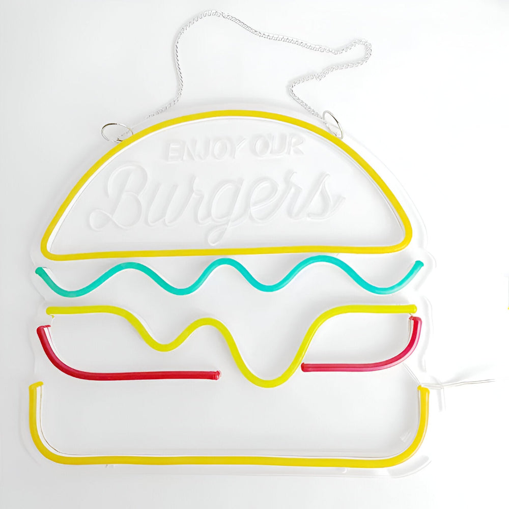 Panneau néon LED moderne, esprit fast-food rétro. Idéal pour une décoration murale contemporaine.