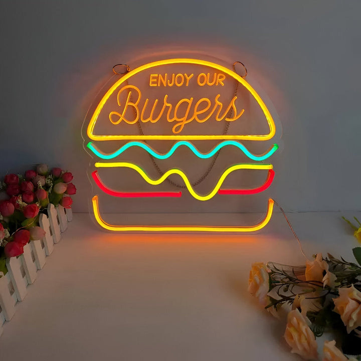 Panneau néon LED rétro fast-food. Enseigne lumineuse murale pour bar, restaurant, café. Ambiance festive.
