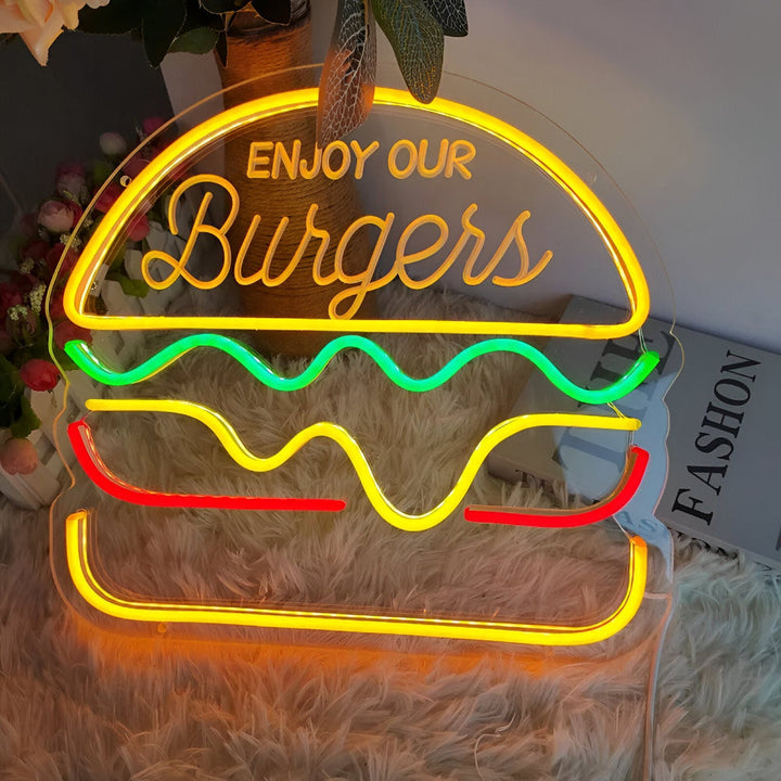 Panneau néon LED moderne, style rétro fast-food. Éclairage mural pour bar, restaurant, café. Lumière festive.