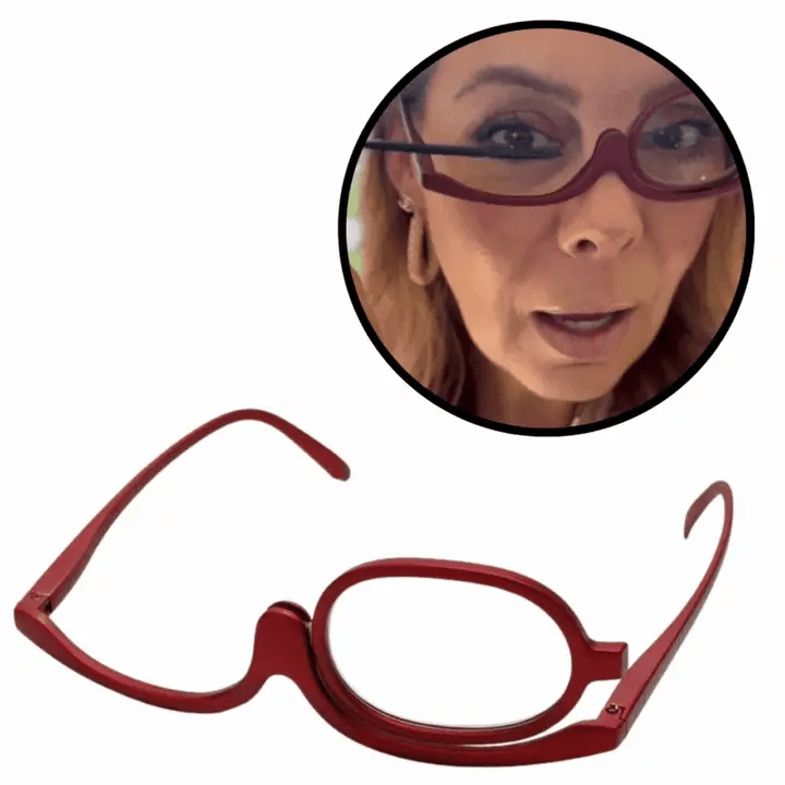 Lunettes de lecture et maquillage rotatives noires, idéales pour appliquer le make-up avec précision.