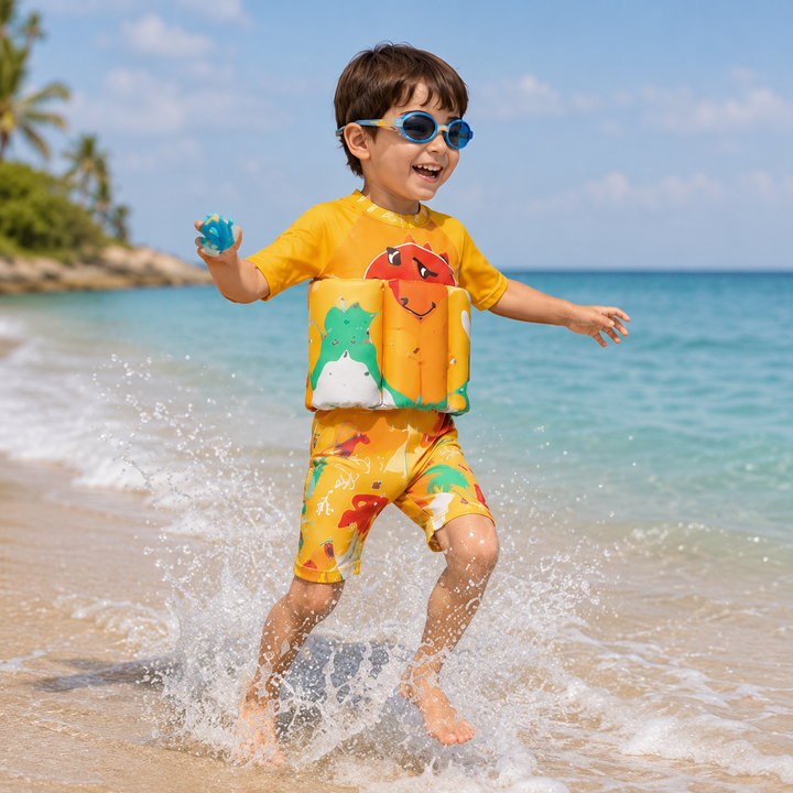 Maillot de bain flottant pour enfant, encourage l'autonomie et la nage sécurisée, essentiel pour l'été.