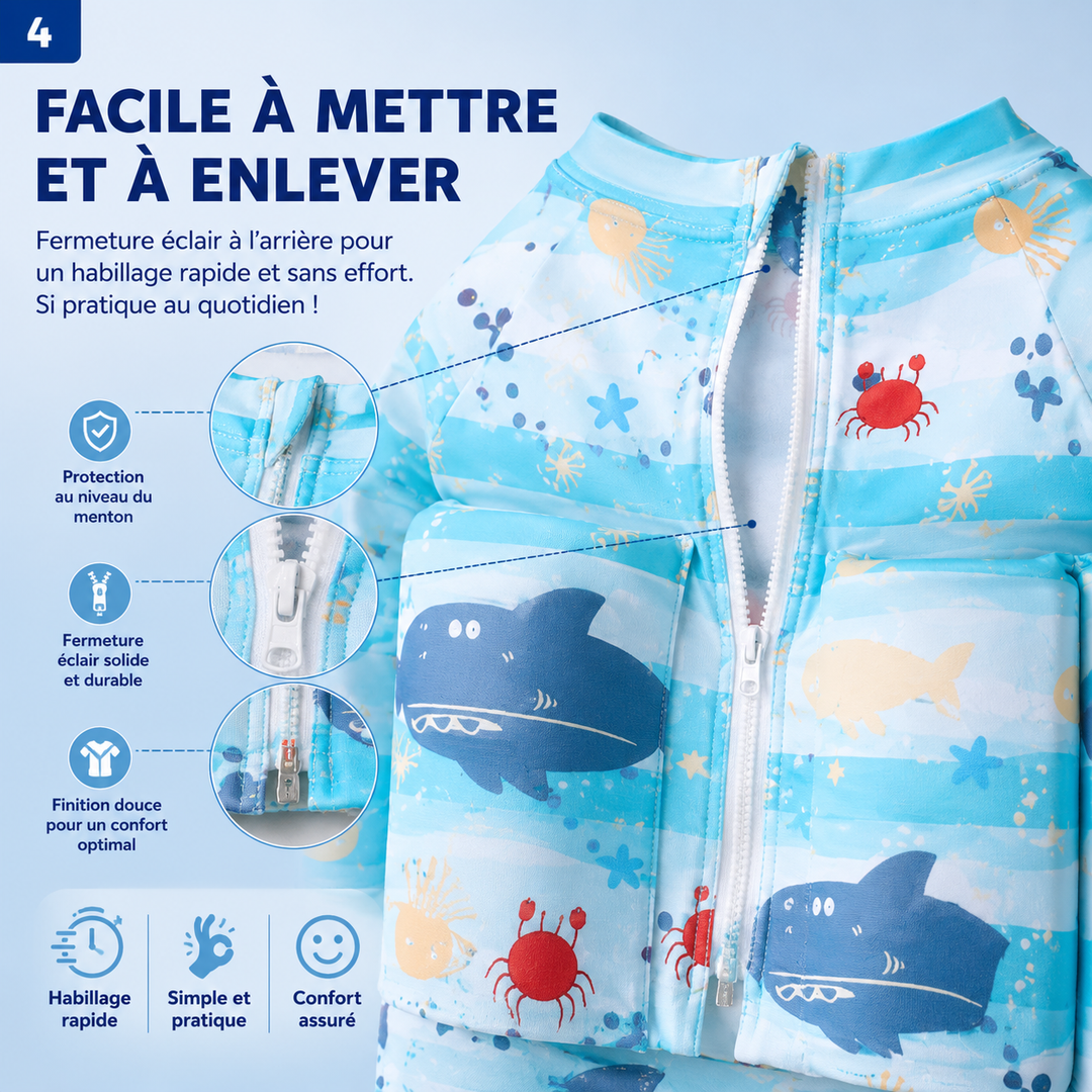 FloatEase: maillot de bain enfant avec flottabilité intégrée, idéal pour la nage sécurisée des petits.