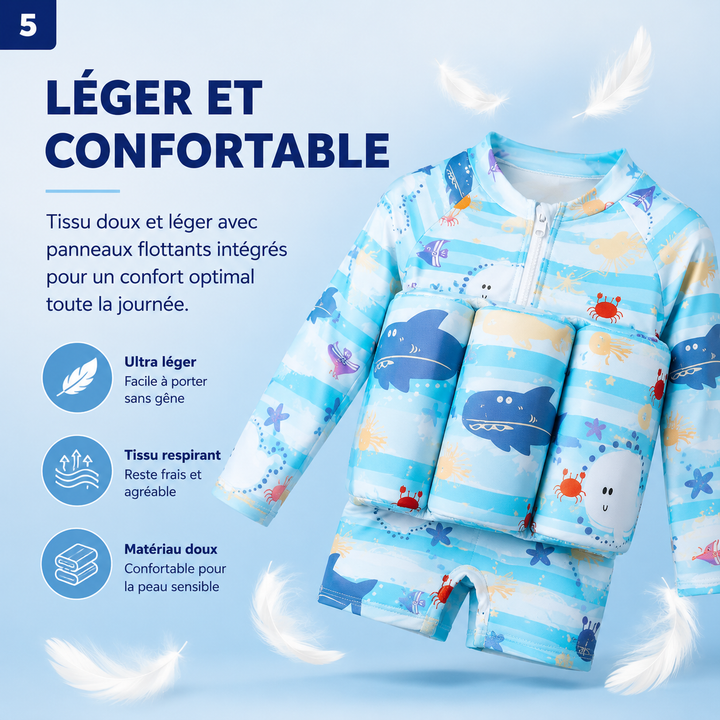 Maillot de bain enfant anti-UV et flottant, pour un apprentissage de la natation sécurisé et ludique.