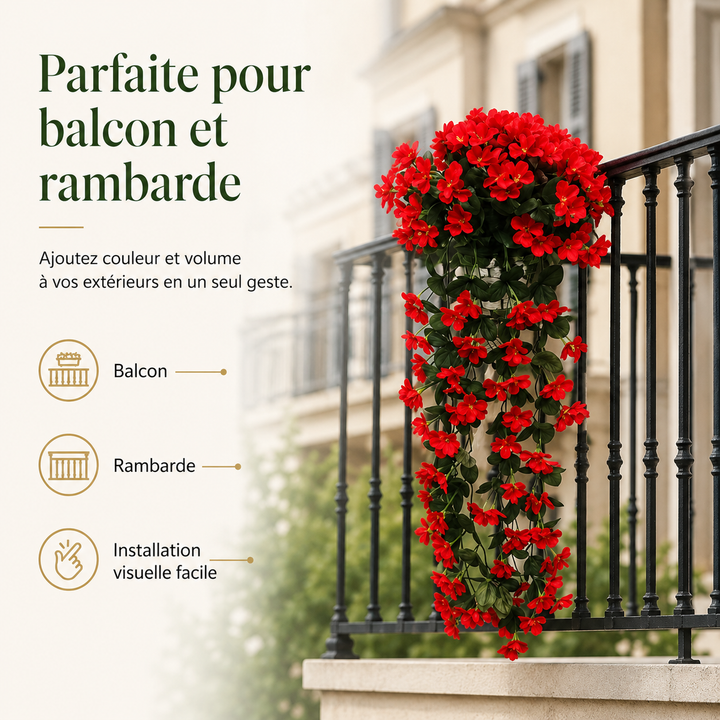 Fleurs artificielles suspendues FloralGrace pour décoration maison facile et belle.