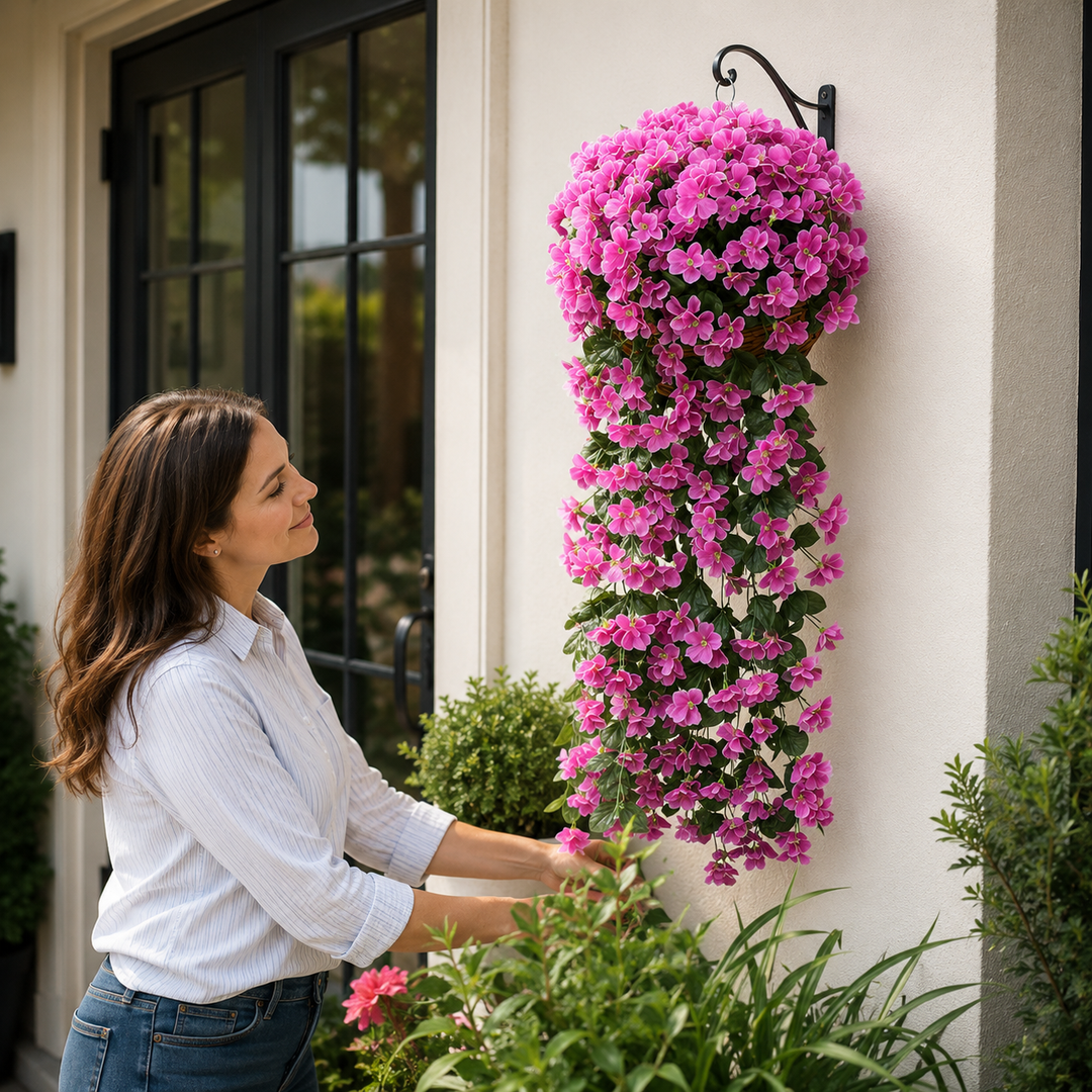 Décoration florale élégante pour un mur extérieur, résistante et belle.