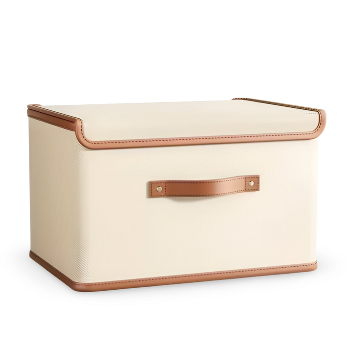 Boîte de rangement élégante et pliable avec poignées cuir, organiseur parfait pour chaque pièce.