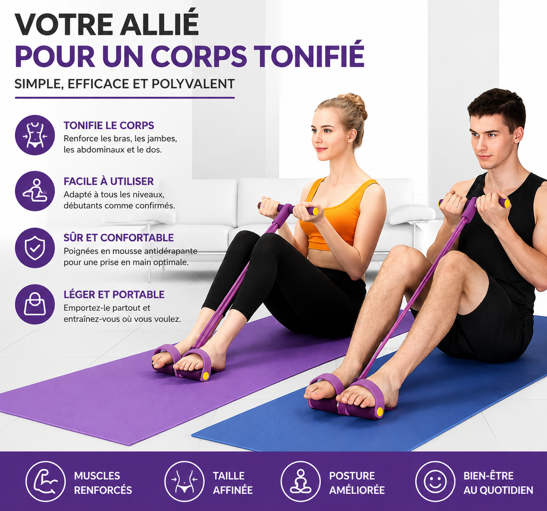 Séance d'étirement avec la bande de résistance FormMaster, améliore la flexibilité, sport, récupération.