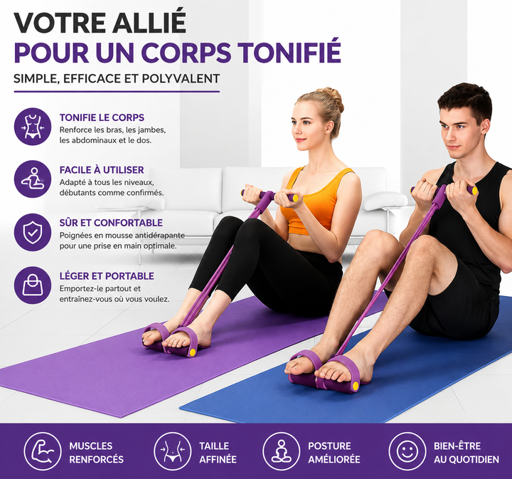 Séance d'étirement avec la bande de résistance FormMaster, améliore la flexibilité, sport, récupération.