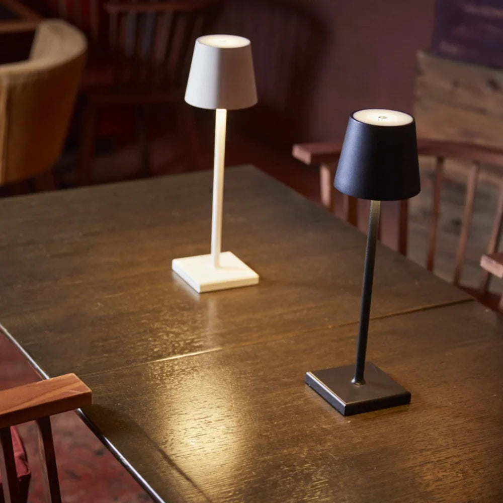 Apportez une touche moderne avec cette lampe LED argent sans fil, intensité lumineuse réglable.