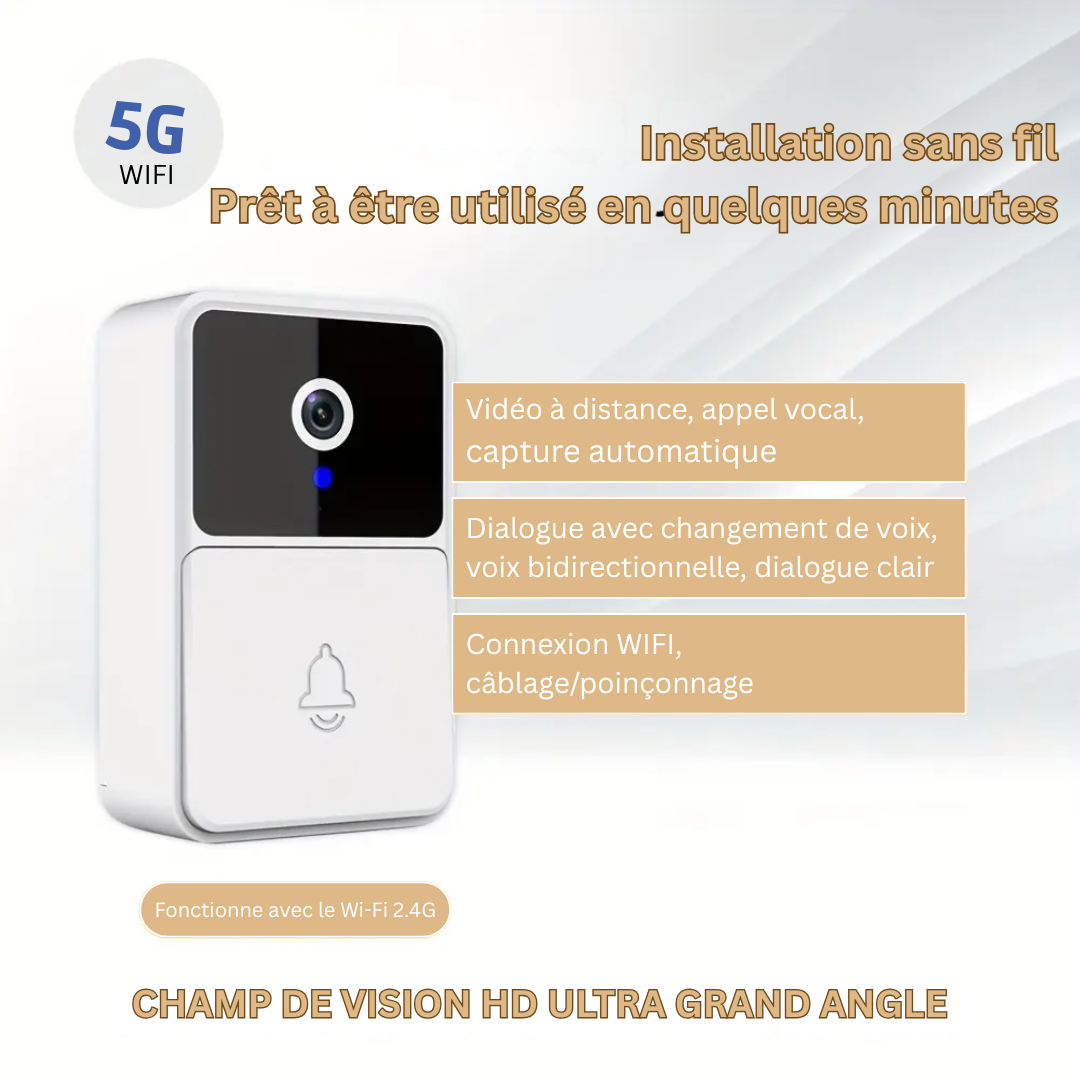 Système de vidéosurveillance LuxGuard : sonnette connectée HD avec WiFi et vision nocturne pour votre porte.