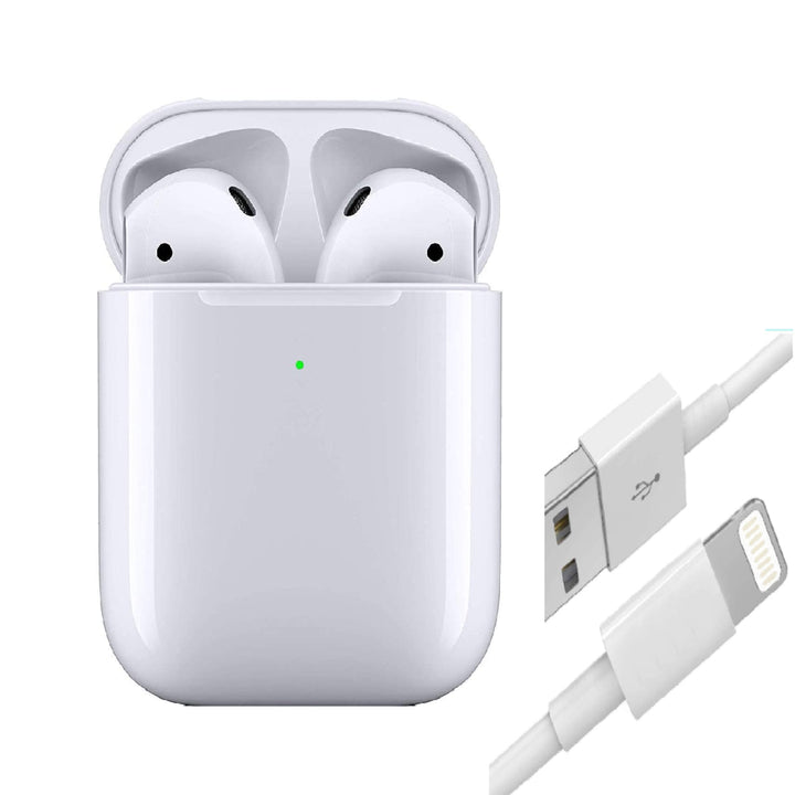Profitez de la musique avec ces écouteurs Bluetooth sans fil blancs 2e génération, livrés avec boîtier de charge.