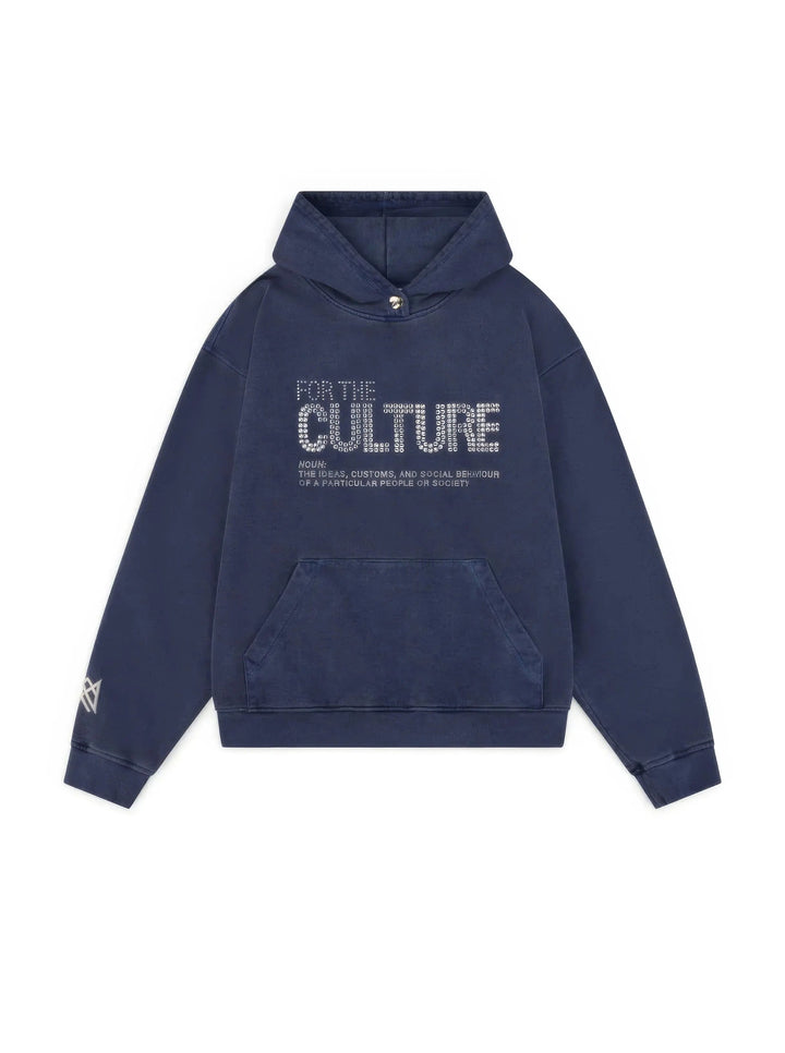 Sweat à capuche femme bleu 'For the Culture', style urbain moderne, parfait pour le streetwear décontracté.