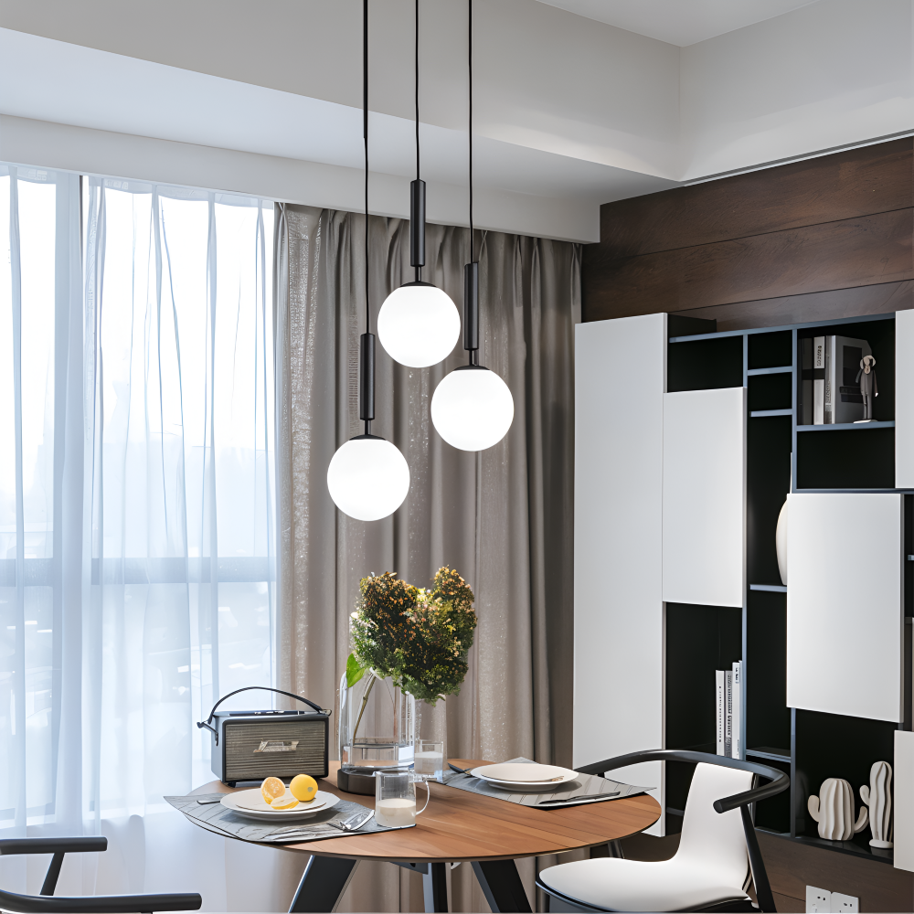 Éclairage moderne rond, lampe pendante décorative pour chambre à coucher.