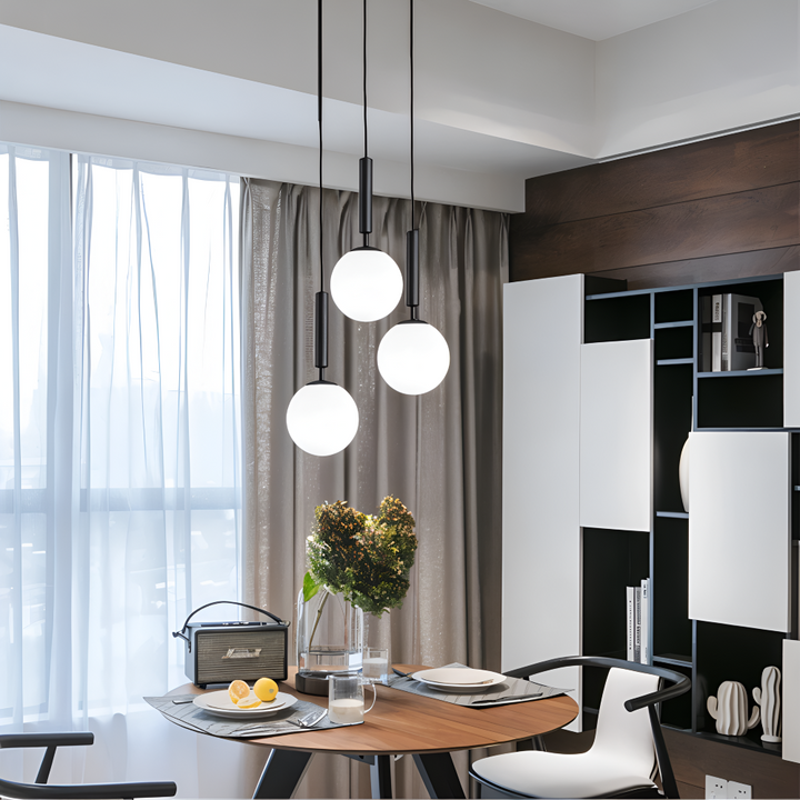 Éclairage moderne rond, lampe pendante décorative pour chambre à coucher.