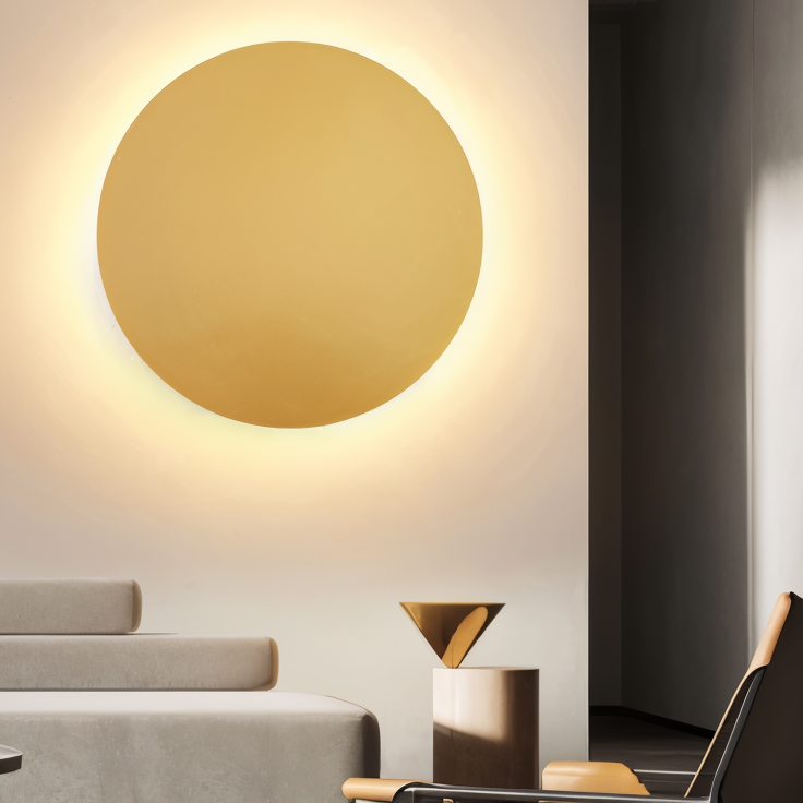 Applique LED ronde et contemporaine. Lumière chaude et apaisante pour chambre, salon ou entrée design.