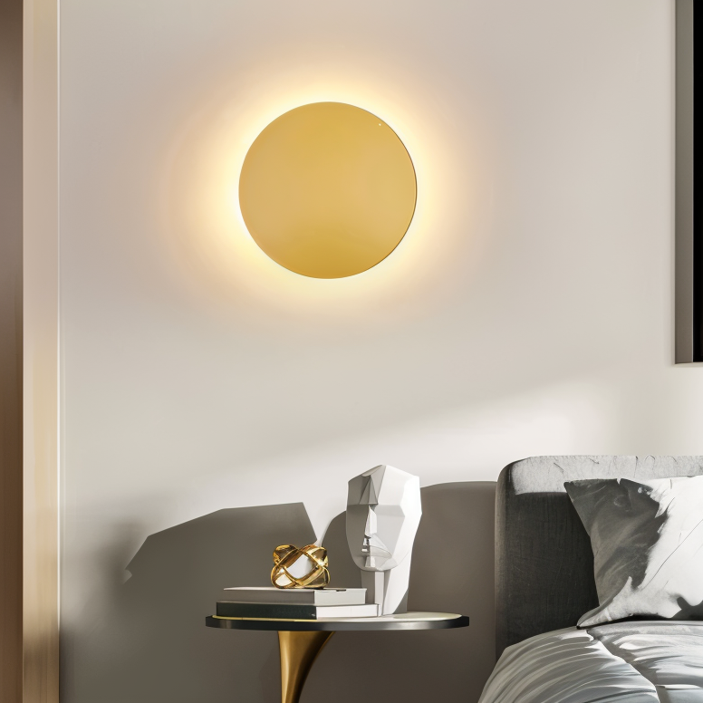 Élégante applique murale LED. Forme ronde, lumière chaude diffuse. Parfaite pour un intérieur contemporain.