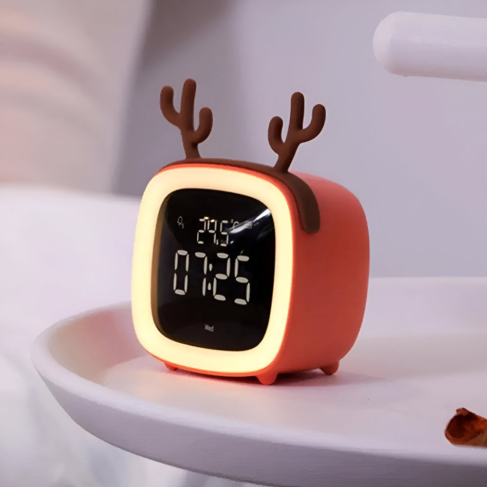 Décoration chambre enfant: réveil LED ludique en forme de chat, fonction USB.