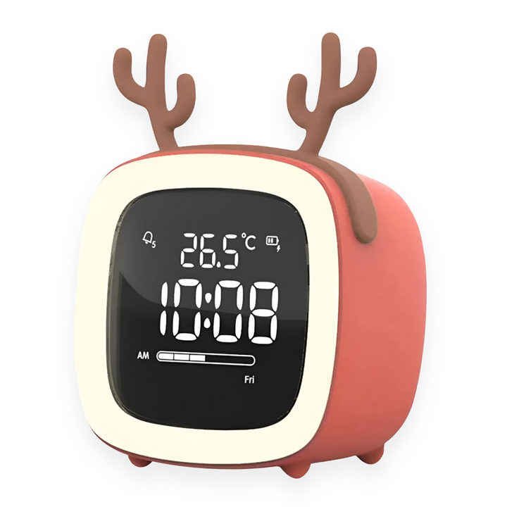Veilleuse LED et réveil programmable pour enfant, ambiance cosy dans la chambre.