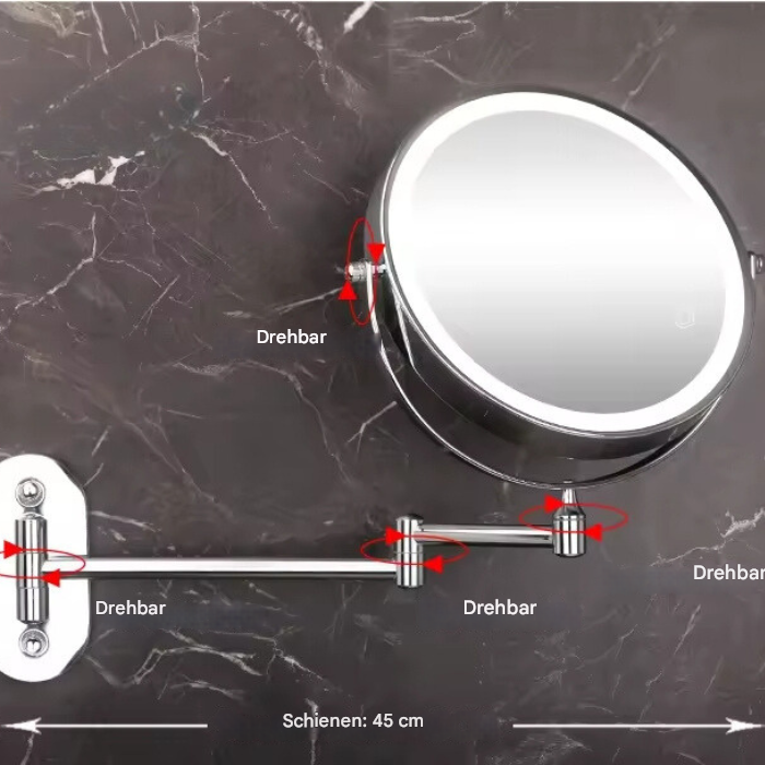 Miroir LumiAura LED pour maquillage, rechargeable, grossissant et lumière réglable pour un teint parfait.