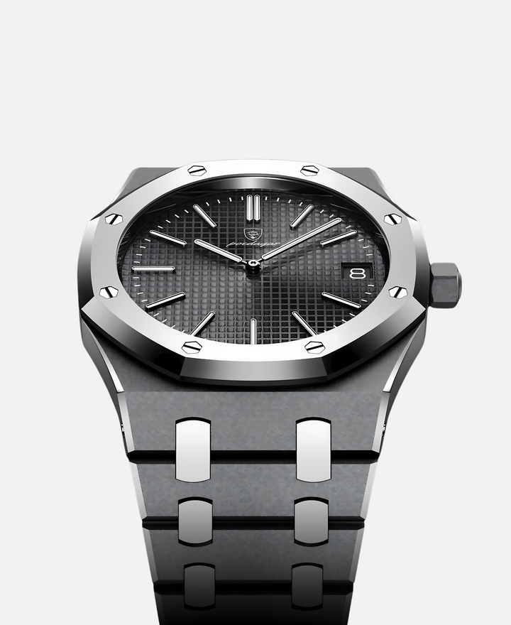Montre homme élégante, or rose. Boîtier 41mm en acier inoxydable, cadeau idéal pour homme raffiné.