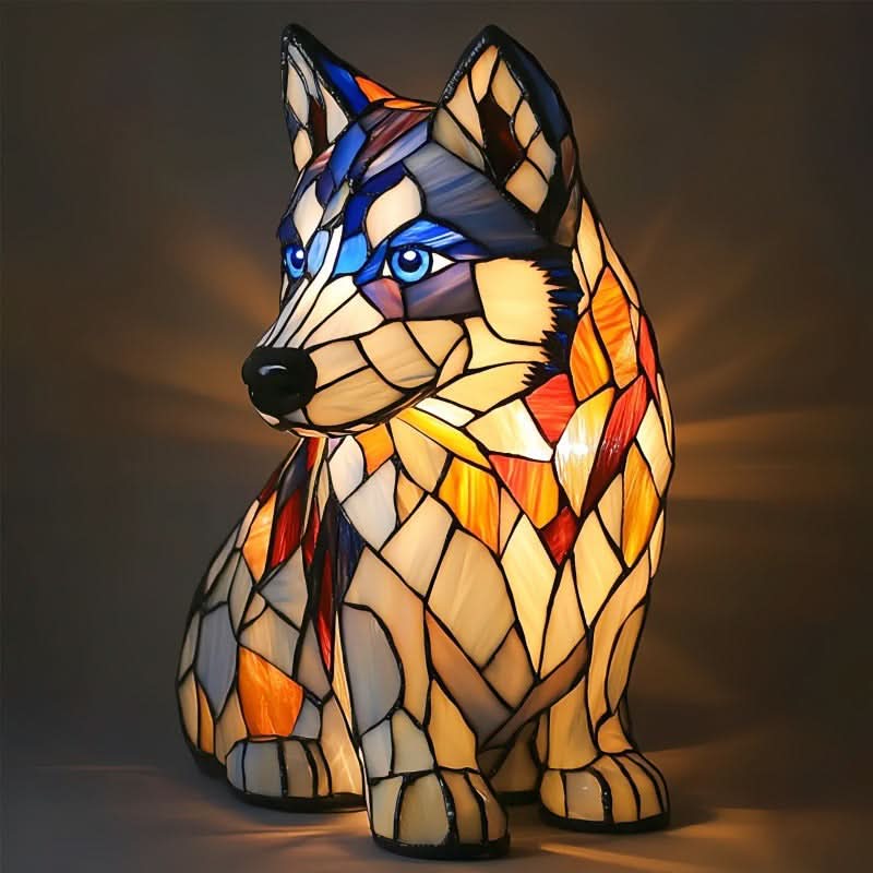 Statuette lumineuse chien LED, lampe de nuit USB pour décoration intérieure moderne.