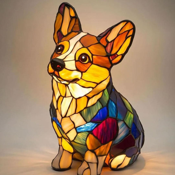 Statuette chien lumineuse LED, lampe de nuit décorative USB pour ambiance maison.