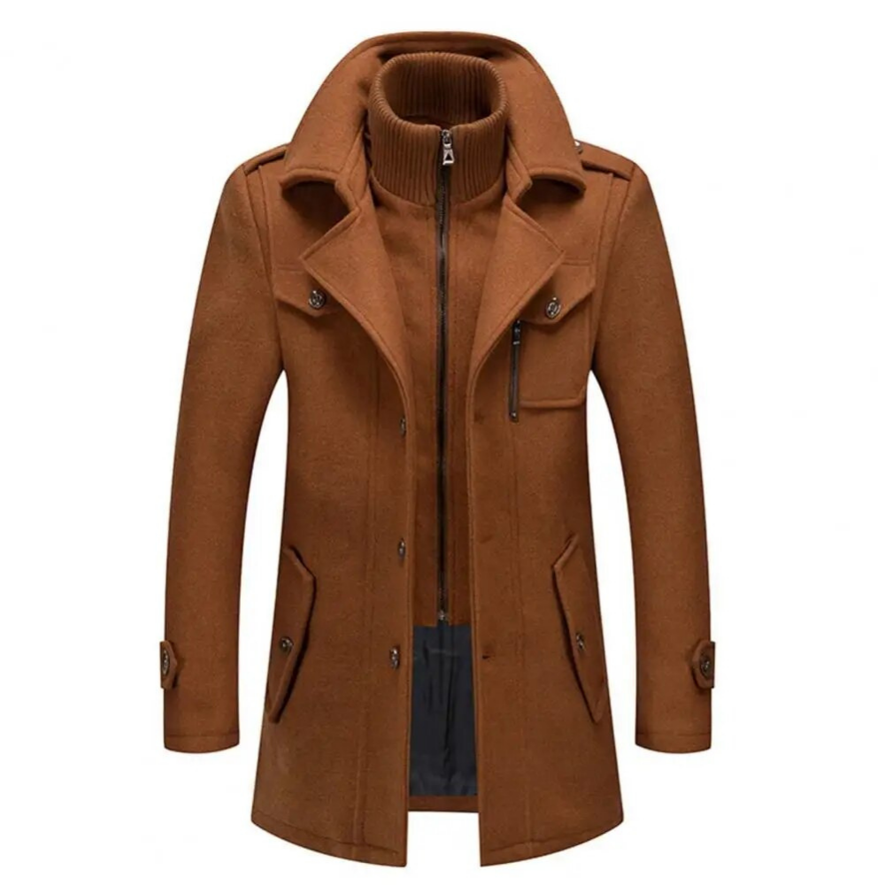 Veste hiver homme longue et chic avec boutons, zip, offrant une protection optimale contre le froid.