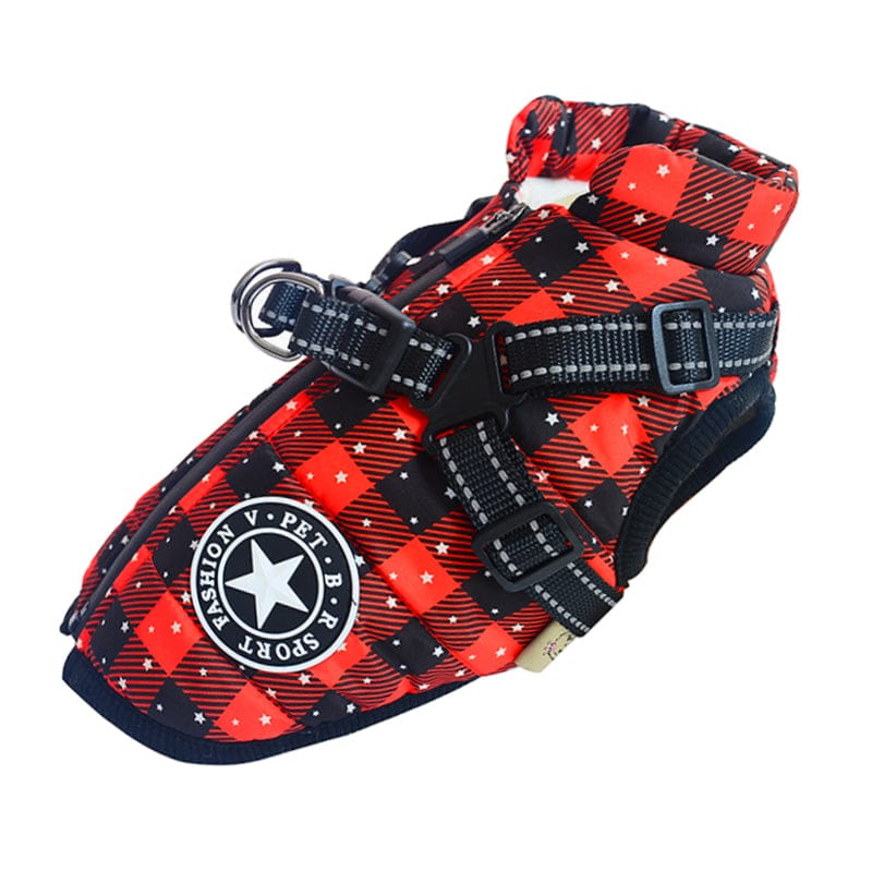 Veste chien avec harnais, durable, imperméable et chaude, conçue pour l'hiver rigoureux.