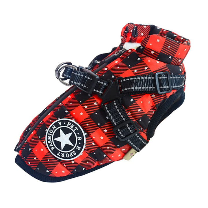 Veste chien avec harnais, durable, imperméable et chaude, conçue pour l'hiver rigoureux.