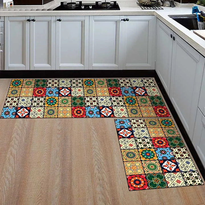Confortable tapis de cuisine antidérapant, style géométrique moderne, idéal pour la maison.