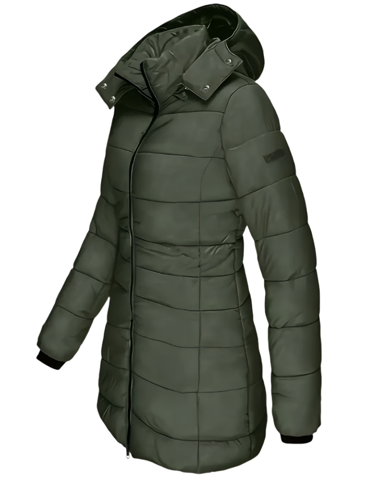 Veste mi-longue femme, imperméable et coupe-vent, style urbain élégant pour l'hiver.
