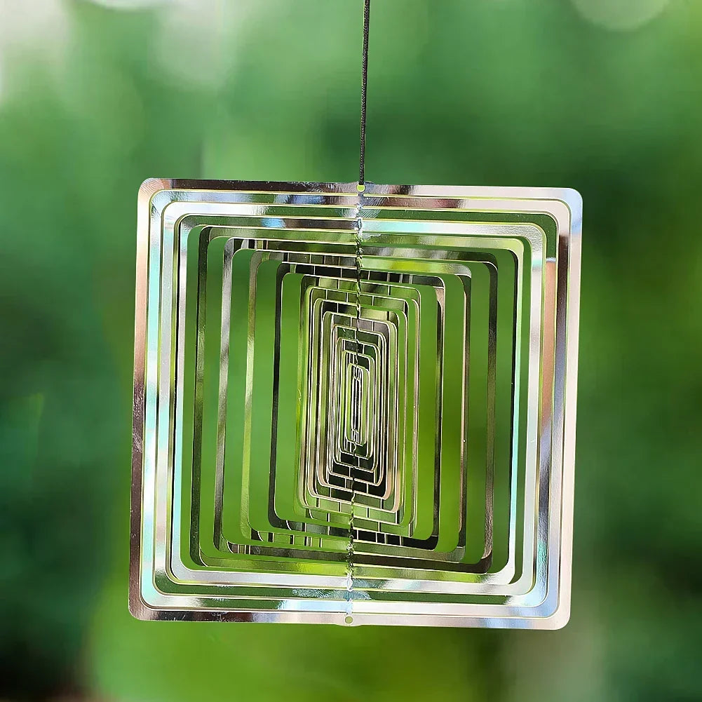 Moulin à vent décoratif 3D argenté rotatif pour jardin et balcon, résistant aux intempéries.