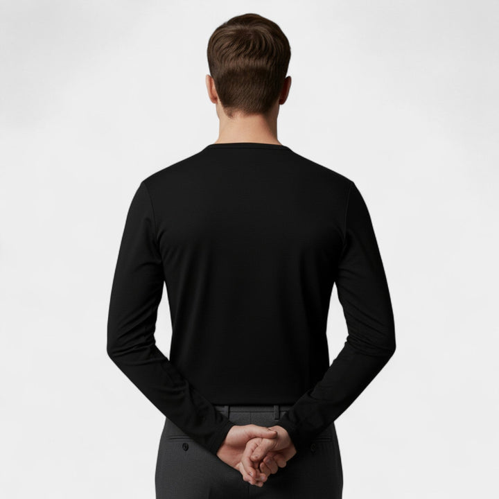 Vêtement thermique masculin bleu, sous-t-shirt col rond uni, essentiel pour l'hiver et la chaleur.