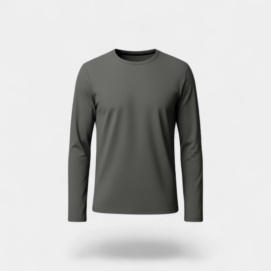Sous-t-shirt thermique blanc pour homme, col rond, doux et confortable, parfait sous les vêtements hivernaux.