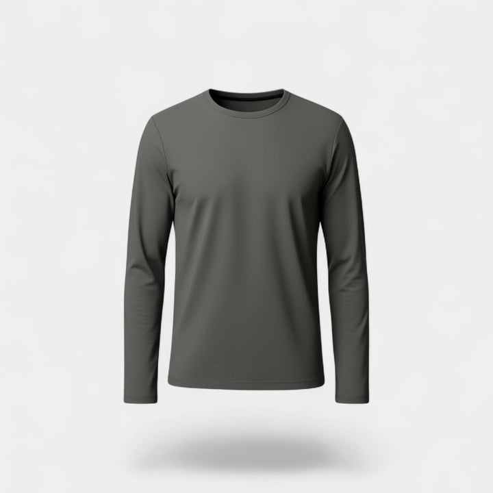 Sous-t-shirt thermique blanc pour homme, col rond, doux et confortable, parfait sous les vêtements hivernaux.