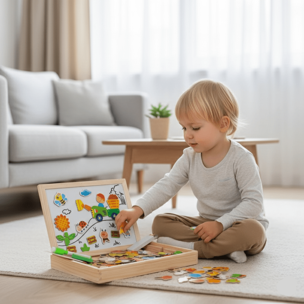 Tableau magnétique éducatif Montessori en bois pour enfants, développer la motricité fine et l'apprentissage.